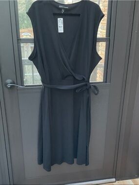 Penningtons Black Sleeveless Wrap Midi Dress with Tie Waist